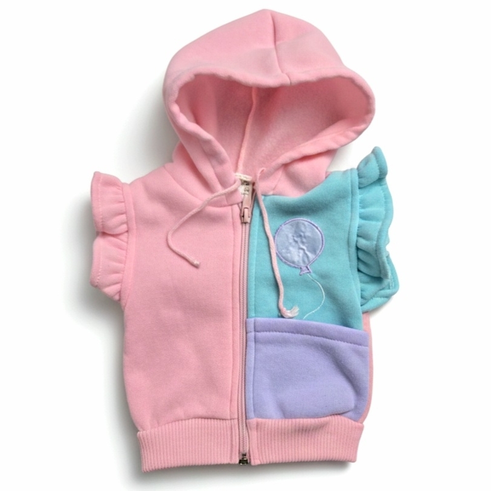 VINTAGE 90's Little By Little Pastel Colorblock Ruffles Sleeveless Hoodie 0-6M